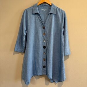 Soft Surroundings Button-Up Tunic Top Artsy Asymmetric Hem Beach Boho L